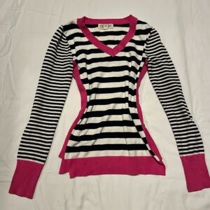 Pink Rose Striped Sweater with Pink Accents